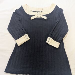 Anthropologie Pilcro Navy Cream Coastal Tunic Top  Nautical Quiet Luxury Medium